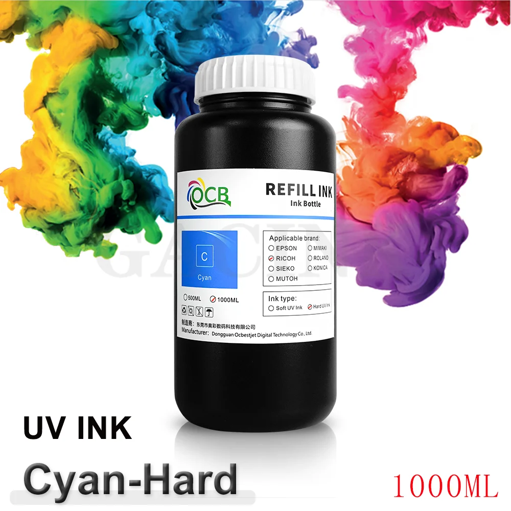 1000ml LED UV Ink For Ricoh Gen3 Gen4 Gen4L Gen5 Gen5i Gen5S Printhead High Quality Ink Hard Type For Metal Glass Ceramic