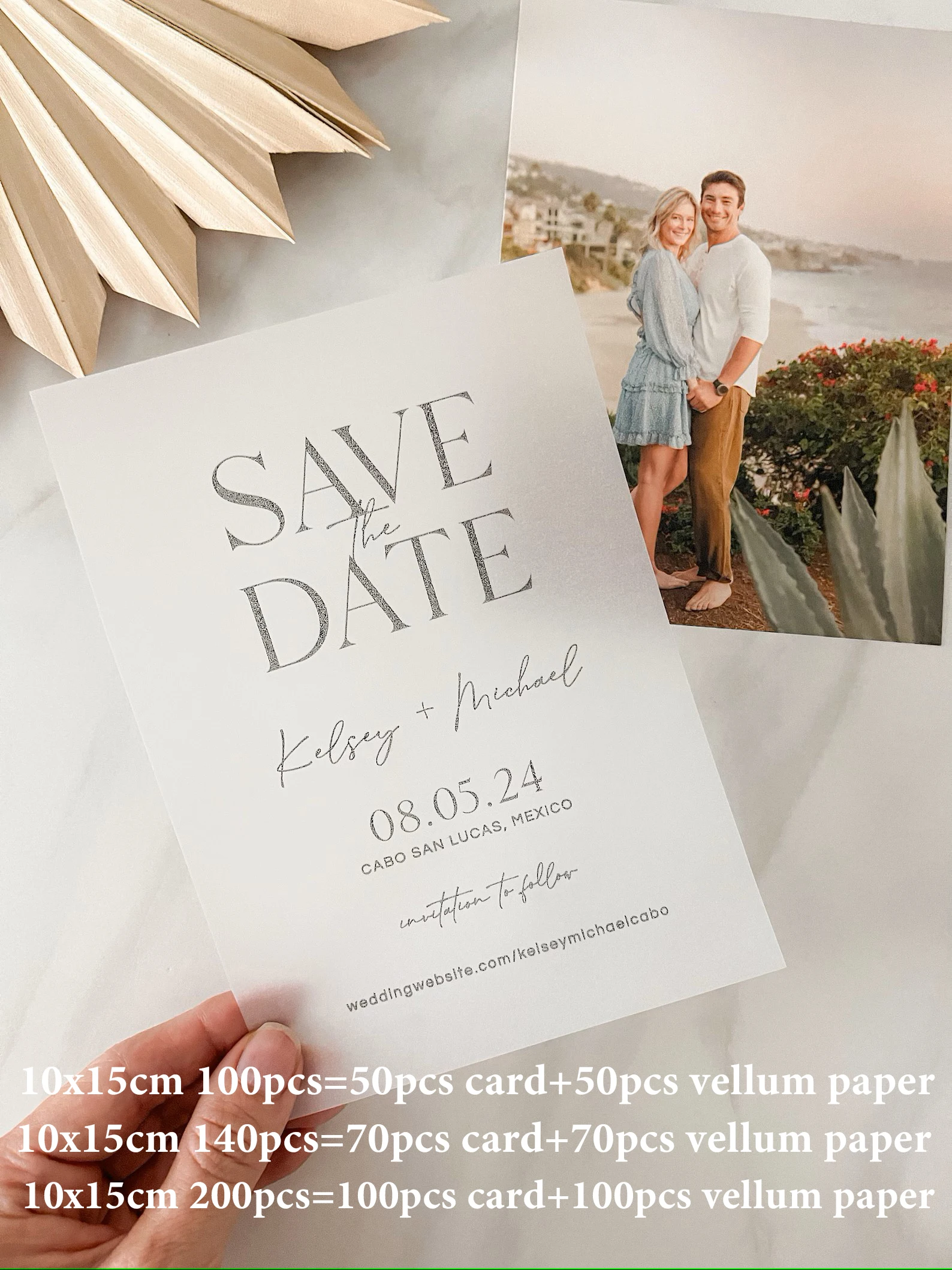 Elegant Wedding Invitation With Vellum Paper Save The Date Announcement Engagement Personalized Name Party Supplies