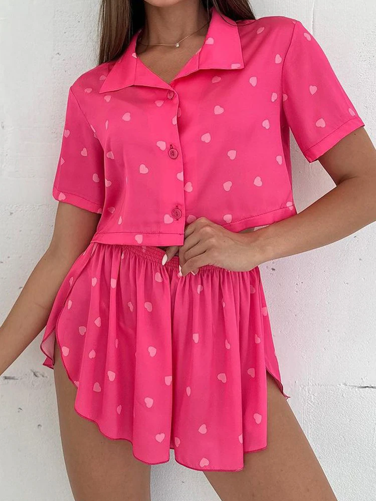 

Пижама с принтом Linad для женщин, комплект из 2 предметов, короткий топ с коротким рукавом, повседневные женские домашние костюмы с шортами, весенняя одежда для сна 2024