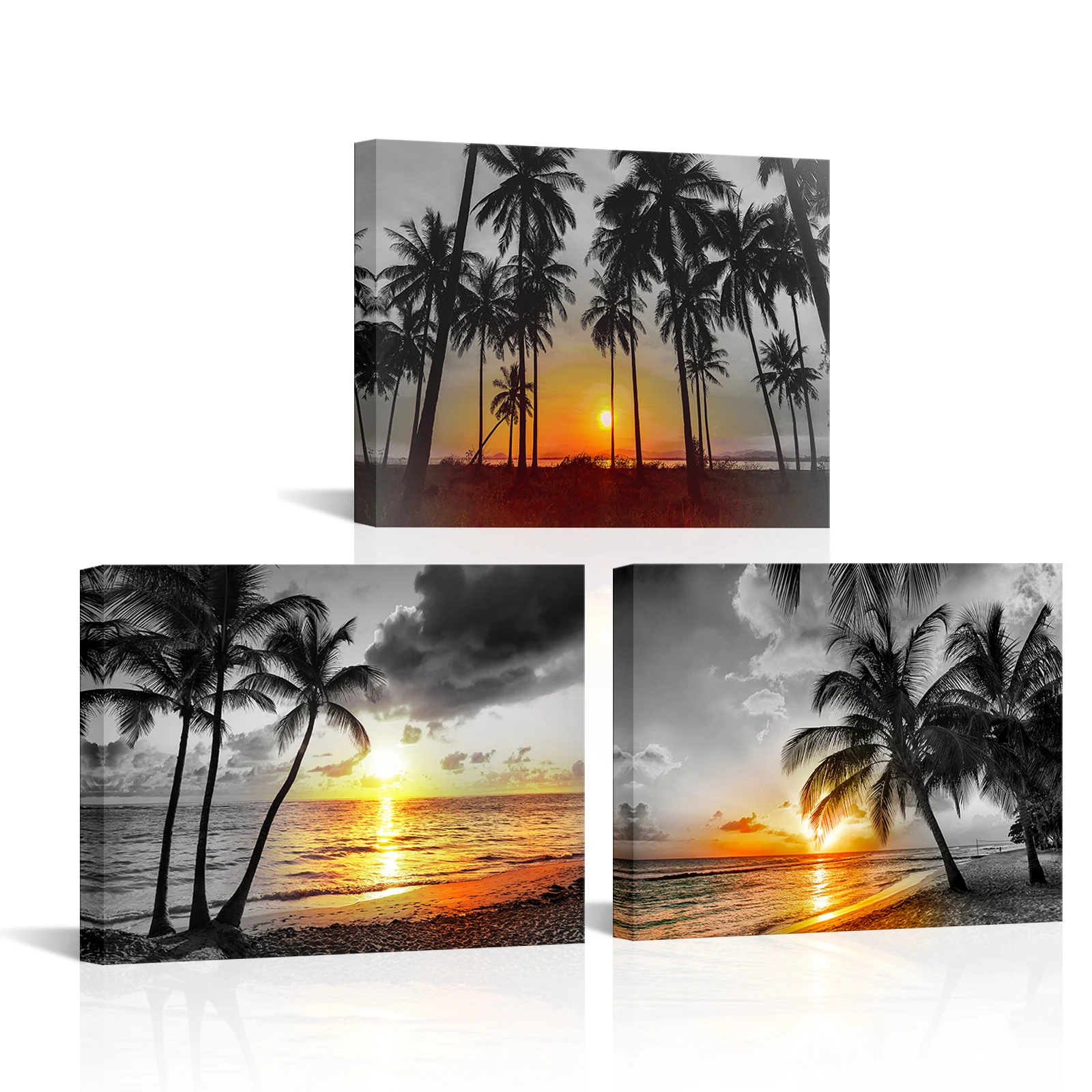 

3 Pieces Beach Landscape Wall Art Canvas Painting Gold Sunset Print Poster Modern Style Picture Living Room Home Decor