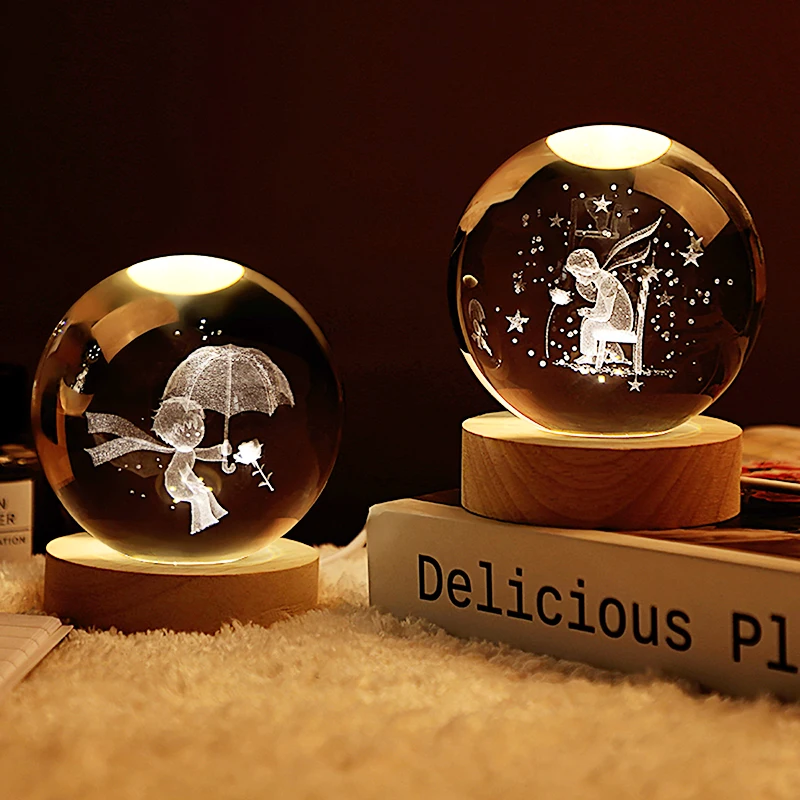 

6/8cm Solar System Globe Crystal Ball Decoration The Little Prince LED Night Lights Desk Room Ornaments Home Decor Birthday Gift