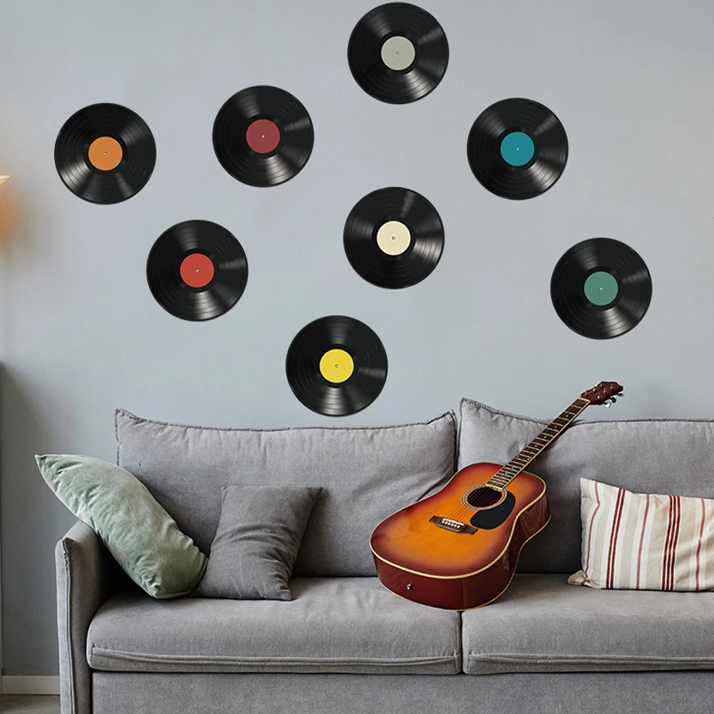16 Pcs Record Stickers Retro Wall Decor Vinyl Disco Party Signs Aesthetic Home Adornments Household Decors Wall