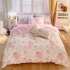 Cute Pink Strawberry Duvet Cover Flat Sheet Pillowcase Floral Bedding Set Girls Bed Linen Soft Thick Washed Cotton Bedclothes 2