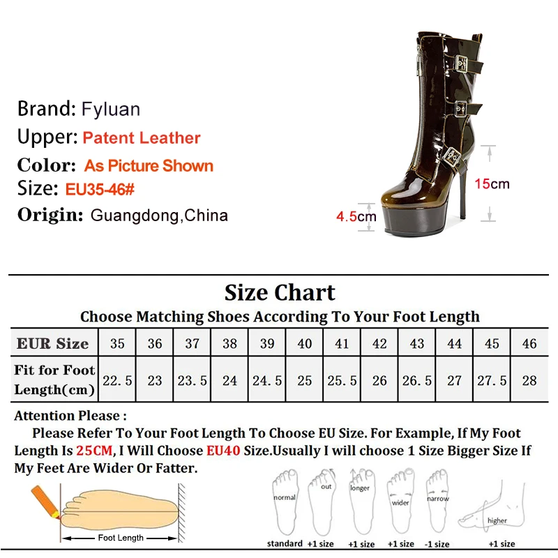 2026 Autumn Winter Black Women Mid-Calf Boots Front Zipper Belt Buckle Round Toe Thick Heels 14.5cm Platform 7.5cm Dance Boots