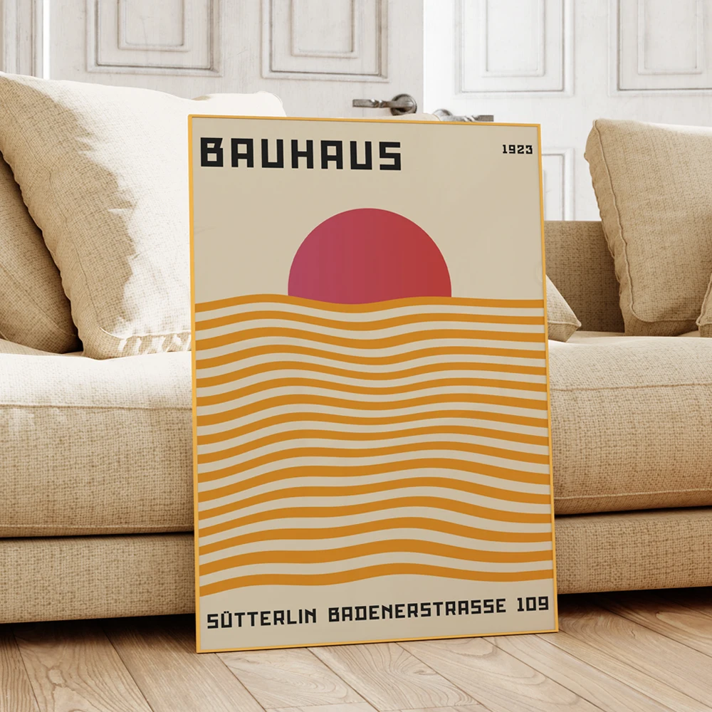 Modern Geometry Abstract Bauhaus Red Sun Wall Art Aluminum Frame Prints Canvas Painting Poster Living Room Home Decor