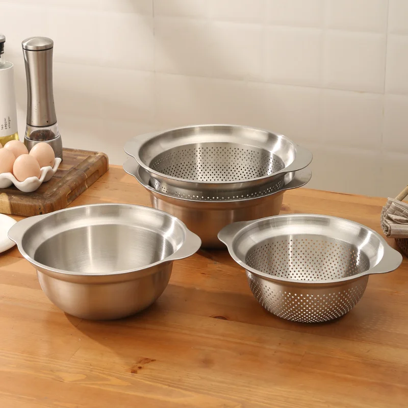 Vegetable washing basin Basket rice washing artifact Fruit filter basin Strainer Kitchen items 304 stainless steel drain basket