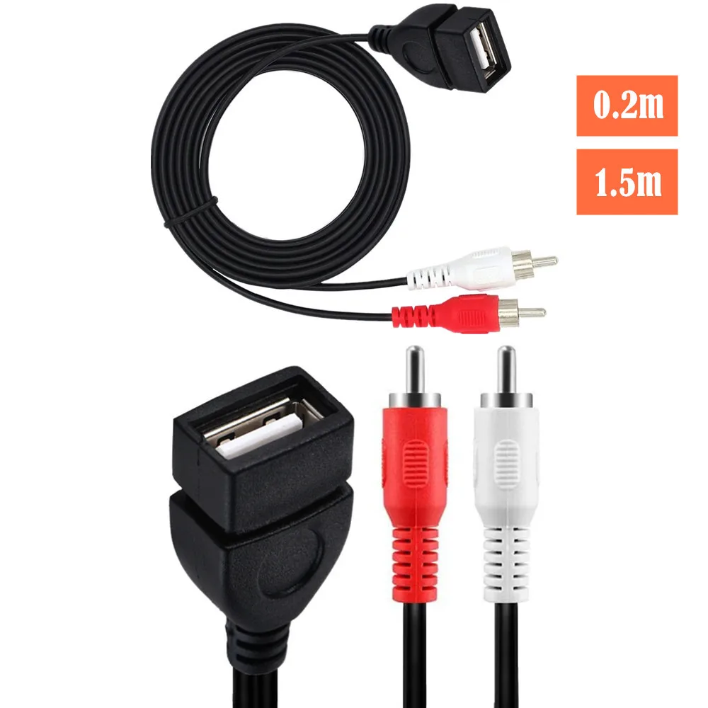 New Arrival 1.5 m/5 ft USB A female socket to 2RCA male plug audio video extension cable audio