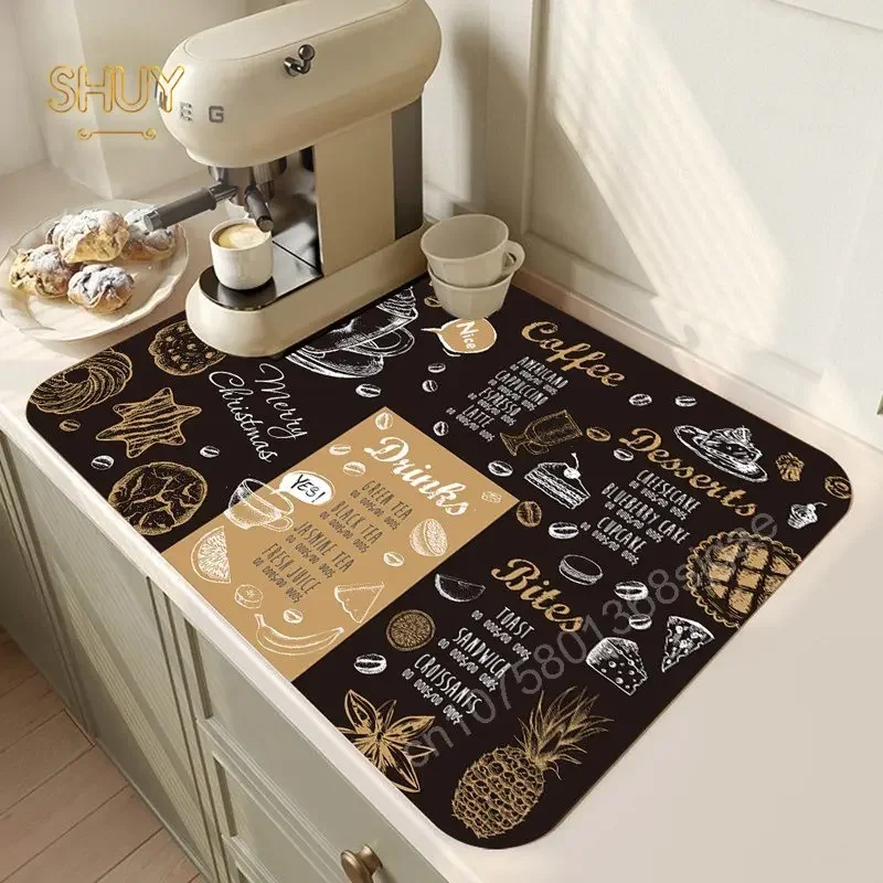 

Coffee Tea Drinks Drain Pad Super Absorbernt Kitchen Dish Drying Mat Waterproof Non Slip Placemat Living Room Home Decoration