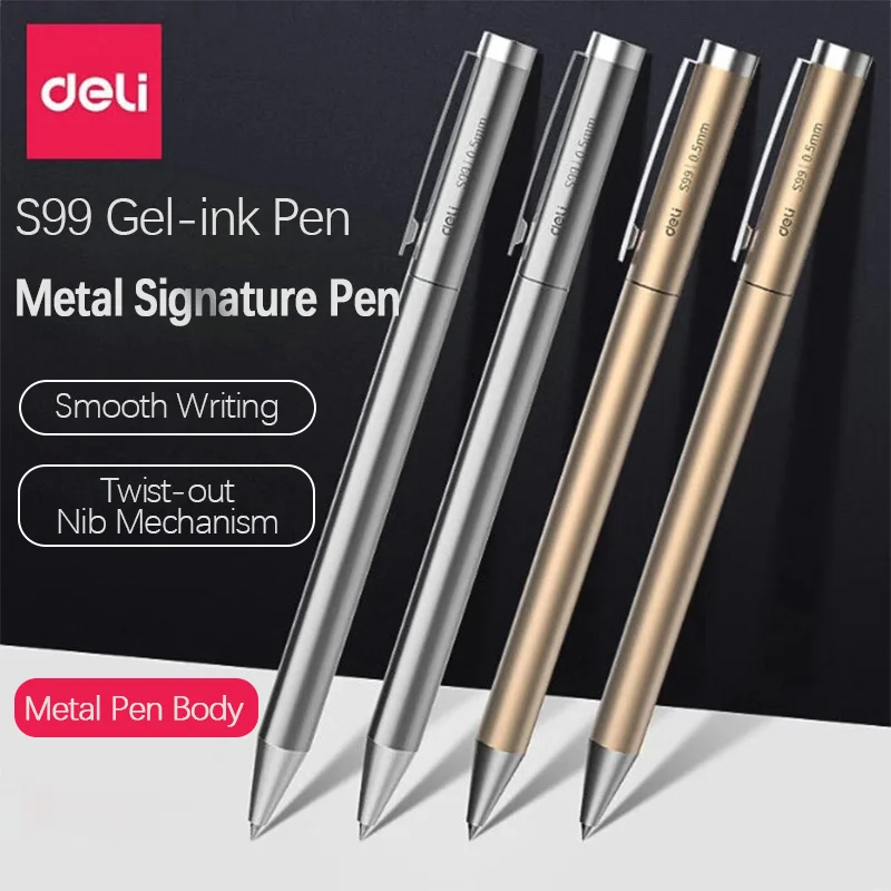 Deli S99 Drehbarer Metall-Gelstift – Premium-Qualität für Büro, Studenten, Prüfungen und Studium, nachfüllbar, Schwarz