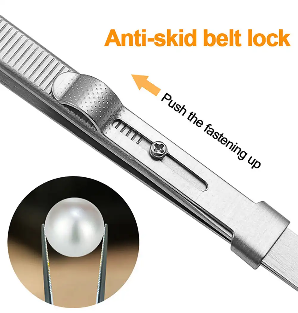 Adjustable Self Clamping Tweezers Jewelry Making Tool Slide Lock Stainless Steel Tweezers Electronic Component Repair Tools