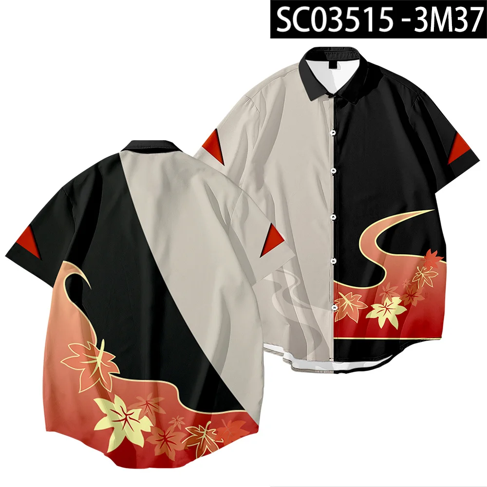 2022 Summer Hawaiian Shirt Genshin Impact Kaedehara Kazuha 3D Print Men's Shirt Casual Short Sleeve Beach Blouses Tops Camicias 2