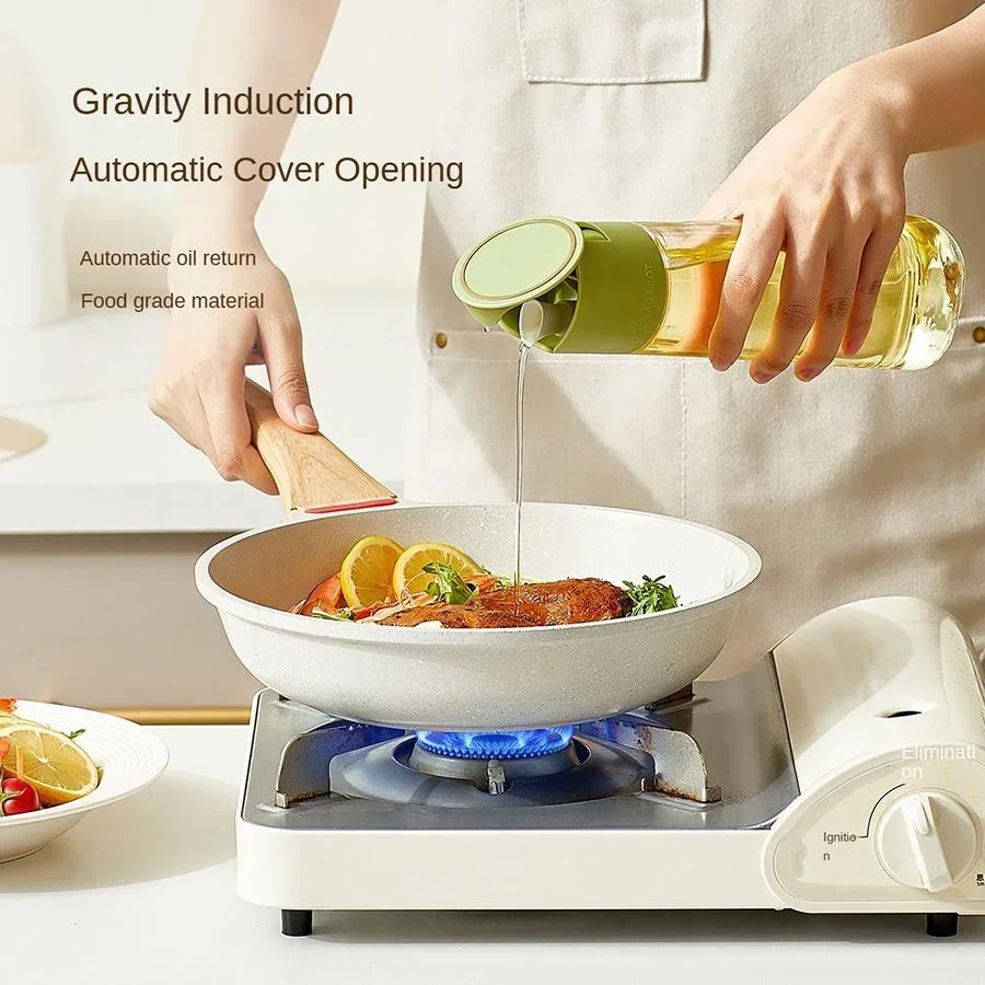 Kitchen Glass Oil Bottle Household Large Capacity Oil Pot Gravity Sensing Automatic Opening and Closing Bottle Kitchen Sauce