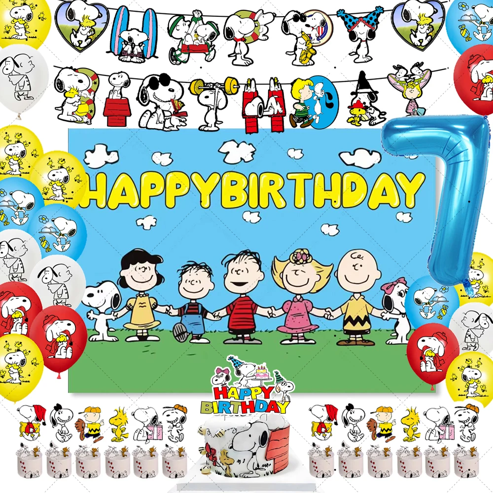 Birthday Backdrop Party Decoration Party Supplies Cute Dog Snoopyed Theme Kids Birthday Party Number Balloon Banner