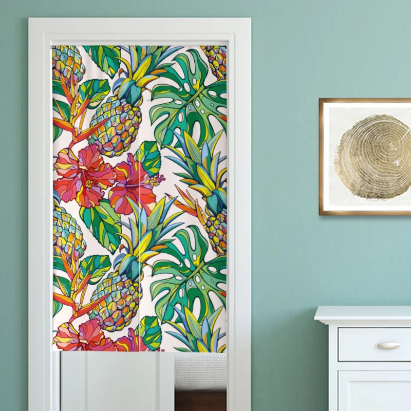 Tropical Plant Plam Leaves Printed Door Curtains Kitchen Bathroom Partition Curtain Bedroom Decoration Entrance Half Curtains 2