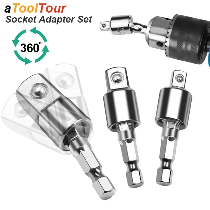

Impact Driver Socket Adapter Rotatable 1/4 3/8 1/2 Wrench Drill Hex to Square Male Socket Converter Nut Electric ScrewDriver