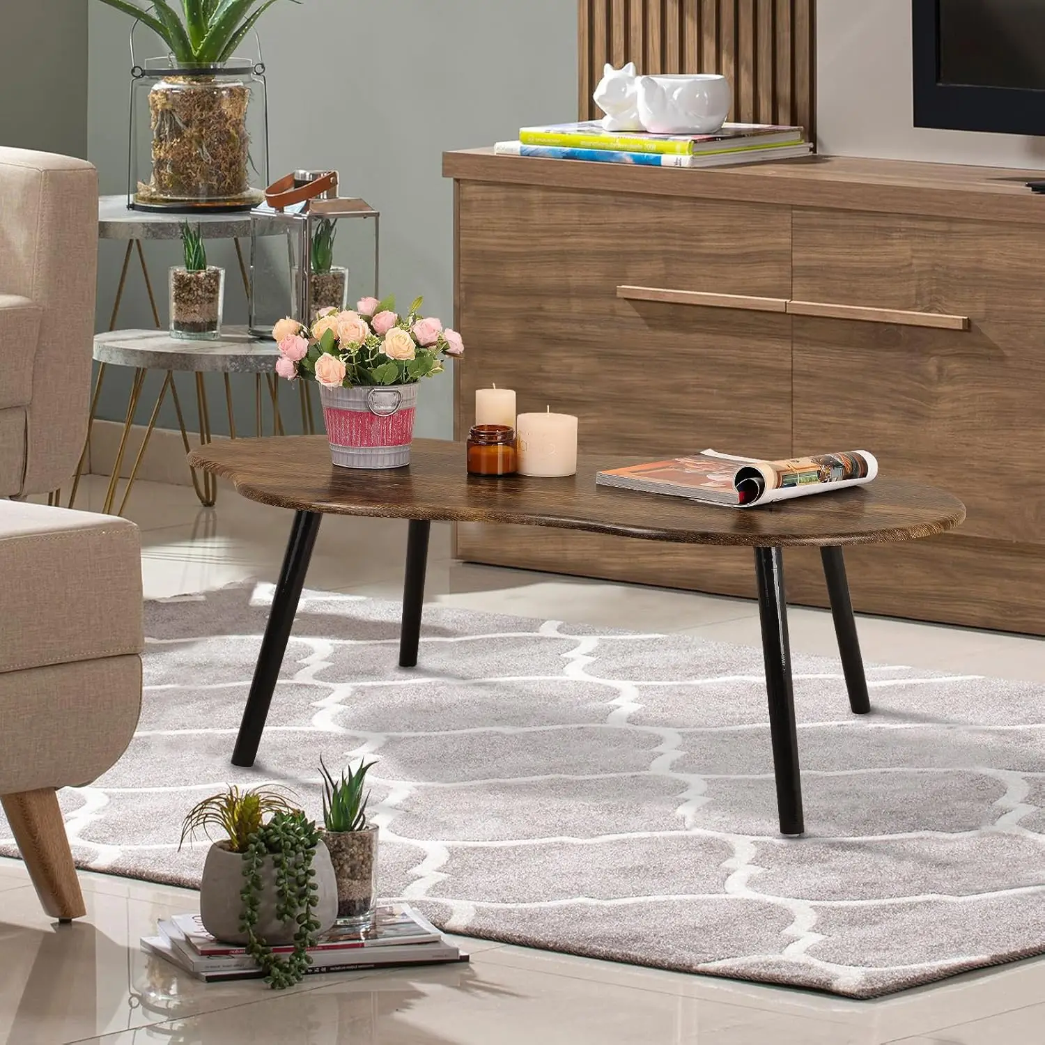 Small Coffee Table Cloud Shape Coffee Table Industrial Coffee Tables Wood Irregular Center Table Floor Table Mid Century 4