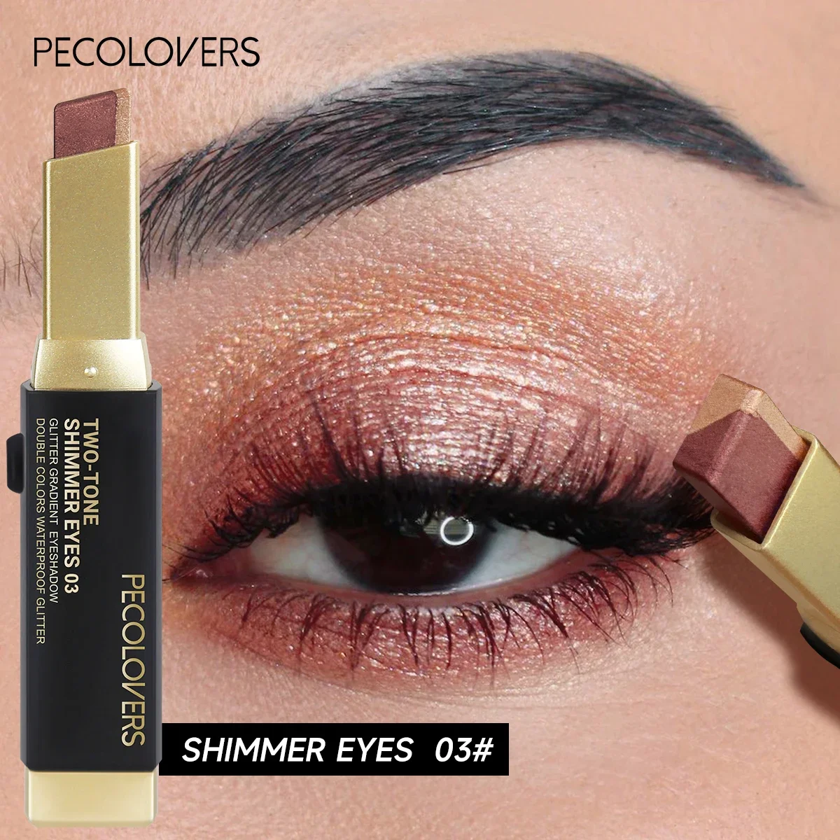1pc PECOLOVERS Aurora Shimmer 2-Tone Gradient Glitter Eyeshadow Stick - Long-Las