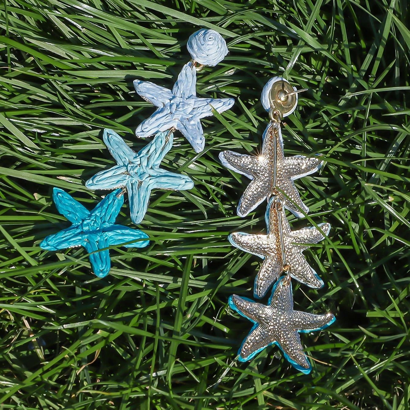 Bohemian Fashion Raffia Starfish Earrings for Women Geometric Ocean Animal Rattan Knit Long Hanging Earring Summer Beach Jewelry