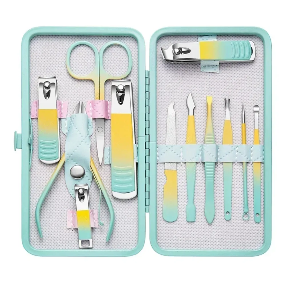 

10/12Pcs Manicure Set Portable Nail Clipper Green Nail Cutter Scissors Pedicure Kits Olecranon Pliers Manicure Pedicure Tools