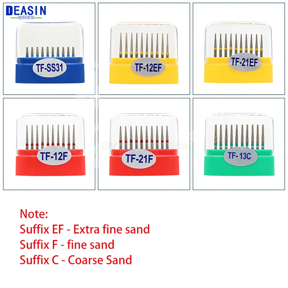 10pcs/box Dental Diamond Burs TF Series FG 1.6mm For handpiece Ceramics Composite Polishing Repair Kit Dentist Equipment 6