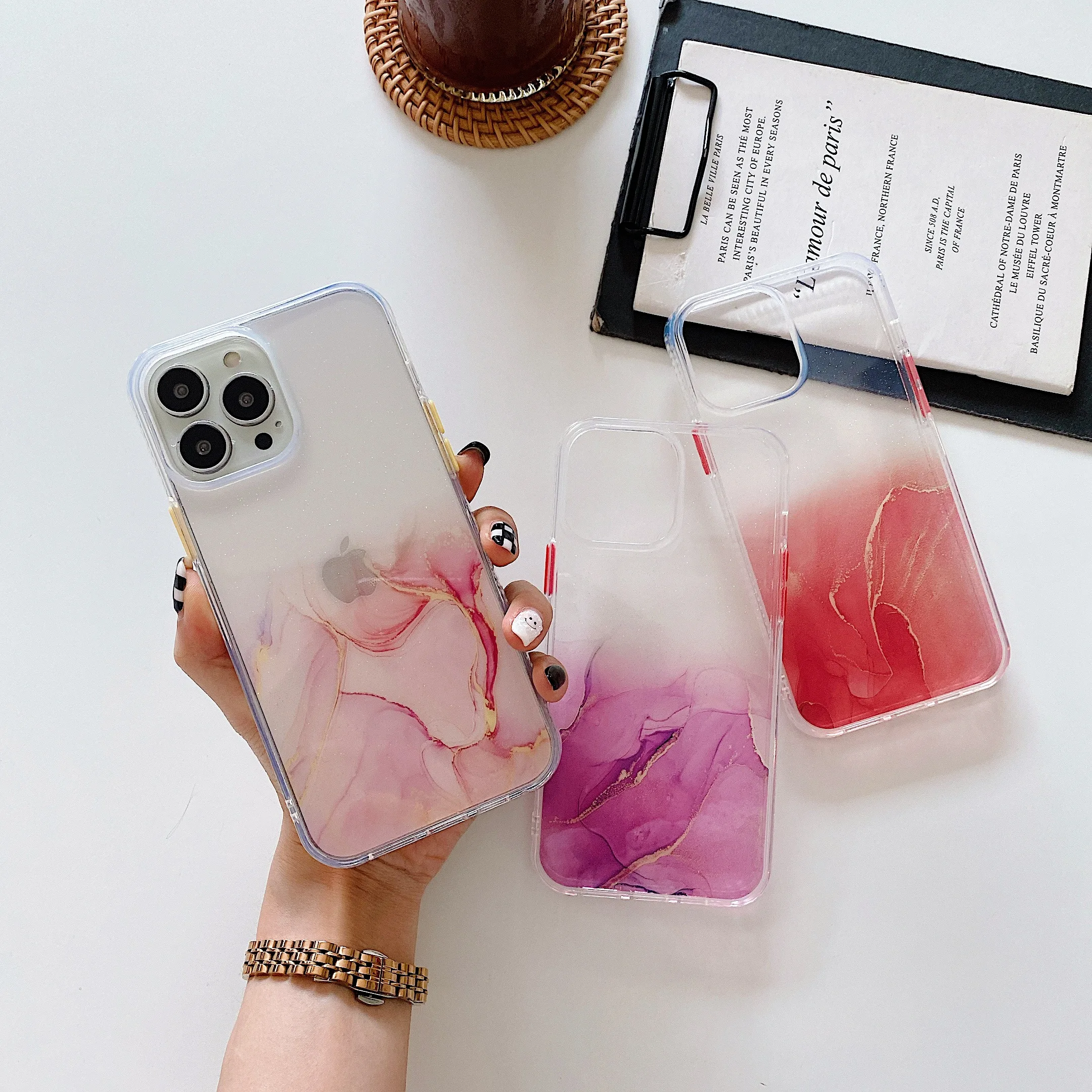 phone dry bag Simple Watercolor Painting Ocean Forest Sky Soft Silicone Phone Case For iPhone 13 12 11 Pro Max X XS XR 7 8 Plus SE 2020 Cover cell phone belt pouch