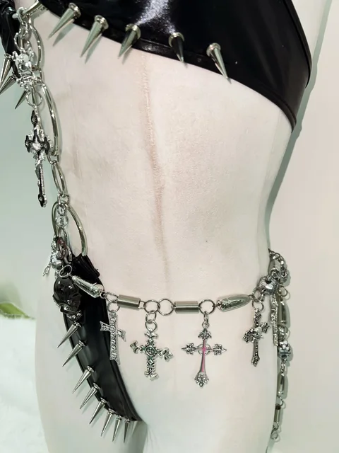 Spikey Skull Chain Bikini and Pants Set 18