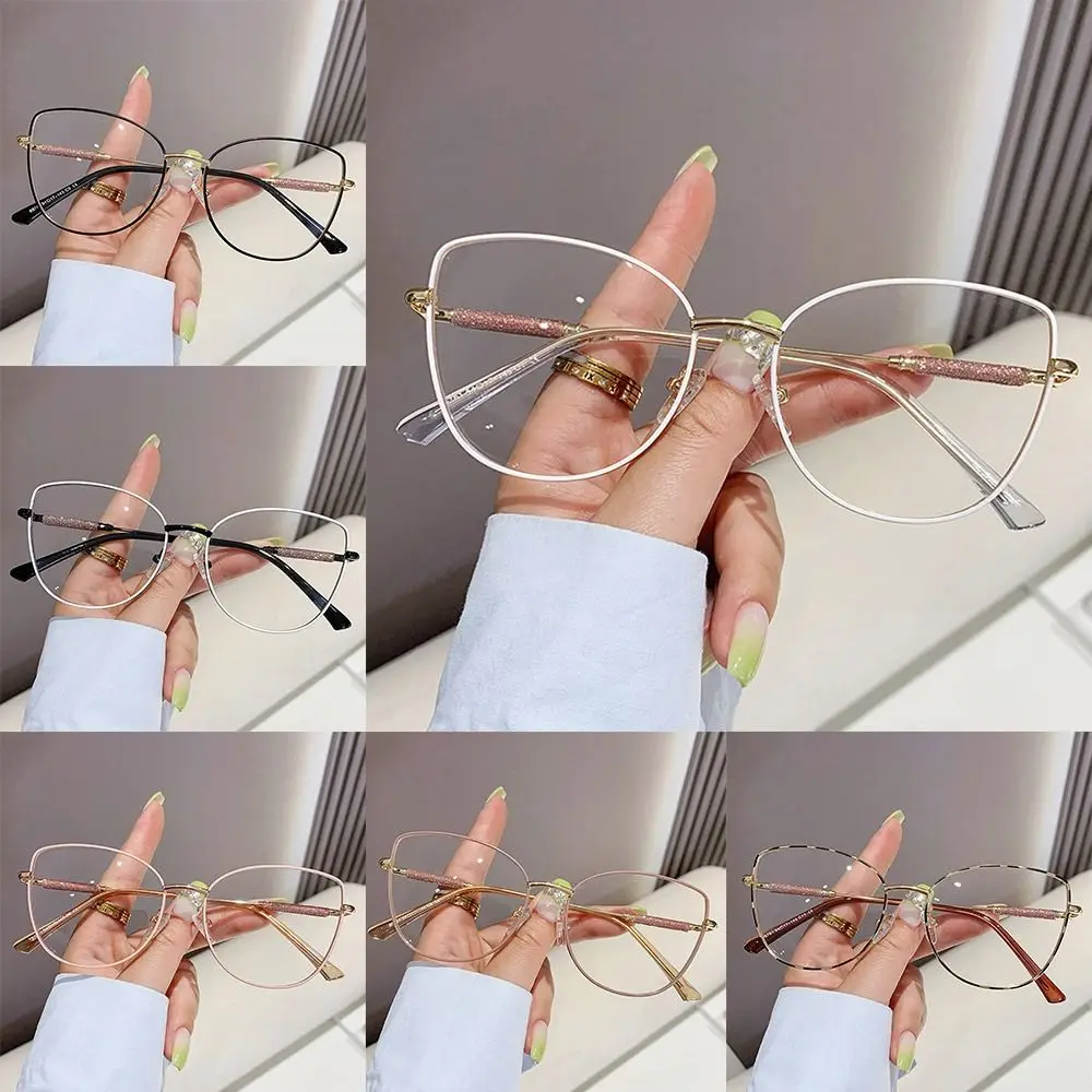 

Blue Light Blocking Metal Eyeglasses Frame Support Customized Optical Glasses Cat Eye Transparent Computer Glasses