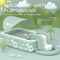 Inflatable Pool with Canopy and Slide,Large Inflatable Swimming Pool for Persons,Family Pool for Backyard, Outdoor 2