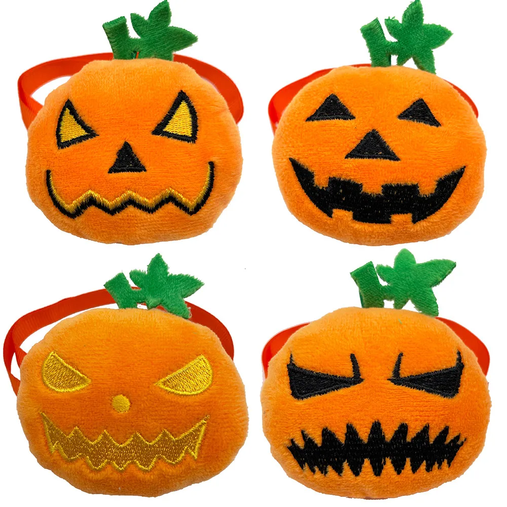 50/100Pcs Cute Halloween Small Dog Bowties Puppy Dog Pumpkin Bowties Grooming Accessories Halloween Bowknot Dog Bowties Supplies