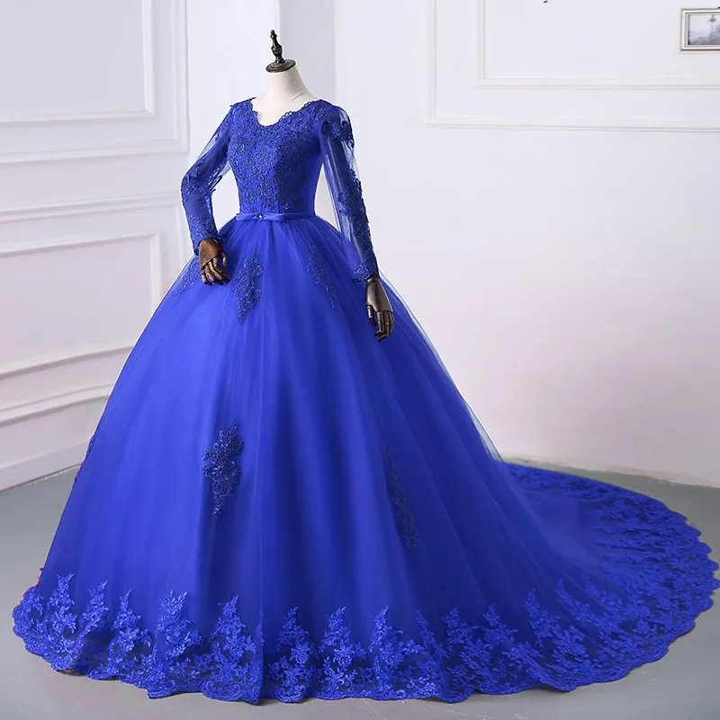 Long Sleeve Belt Lace Quinceanera Dress With Sweep Train Luxury Party Prom Dress Plus Size Vestidos 15 For Girl Customized