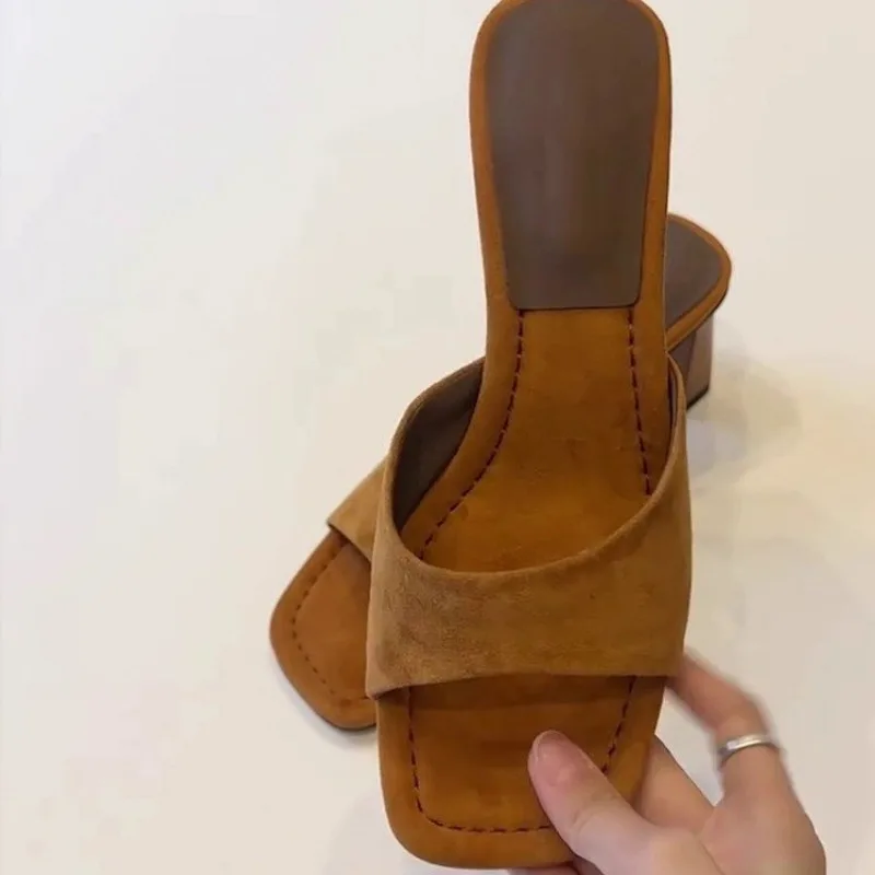 High Heels Women 2026 New French Sexy Open Toe High Heel Sandals and Slippers Square Toe Slippers - 3