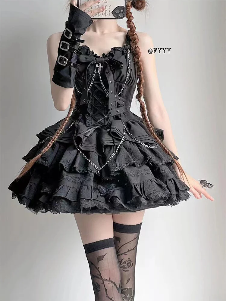 

Gothic Punk Dress for Women, Black Slip Dress, Lolita Suit, Japanese Animation Cosplay Costumes, Princess Dress, Short Coat Suit