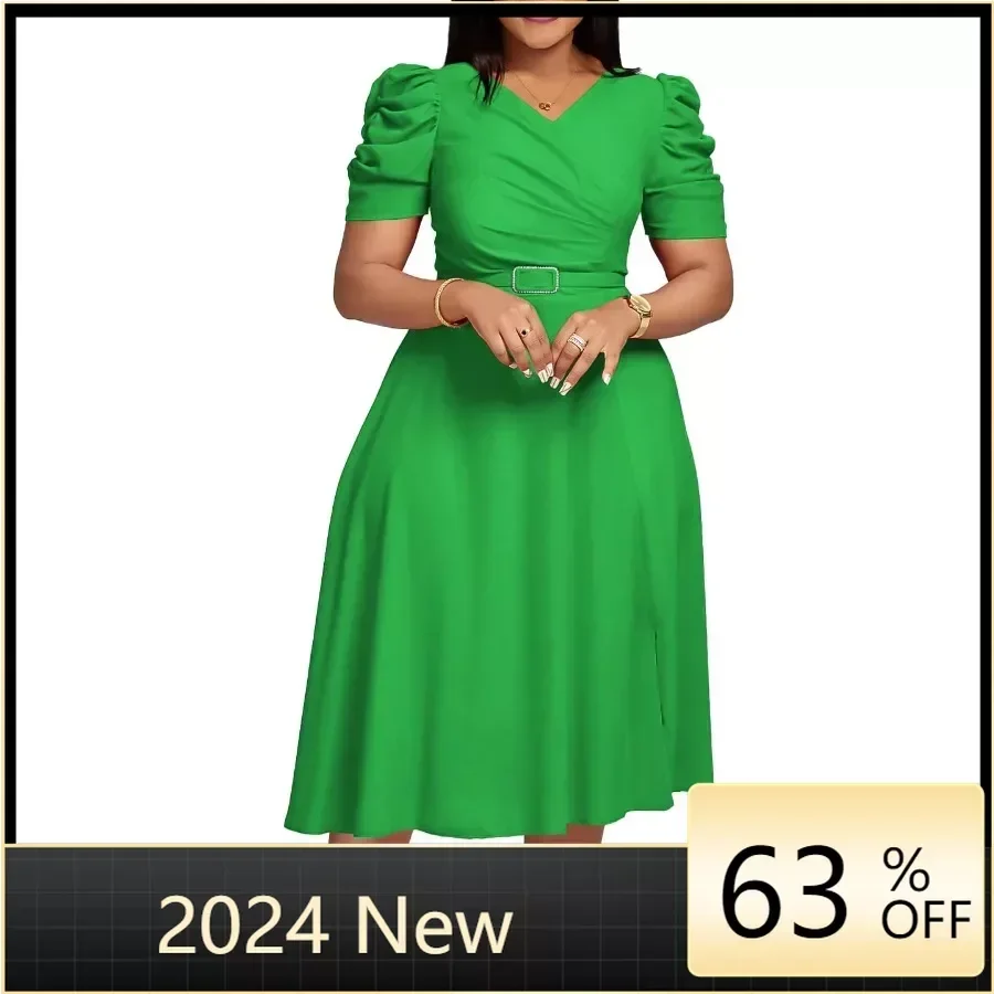 

Наряды элегантные африканские платья для женщин Лето 2024 модные африканские плиссированные платья из полиэстера с коротким рукавом красный синий черный зеленый