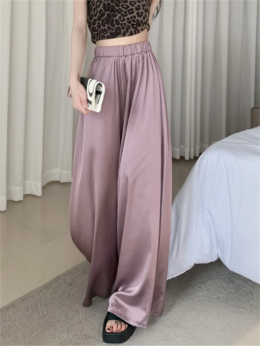 

Alien Kitty Straight Women Mopping Trousers Chic Loose New Summer High Waist 2023 OL Streetwear Solid All Match Satin Pants