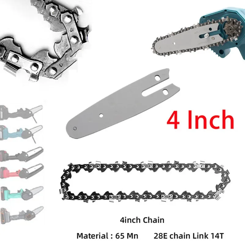 1/2/4PCS 4 Inch .043" Gauge 28 Drive Links 1/4" Pitch Chainsaw Chain Guide Semi Chisel Chain Bar Wood Cutting for Electric Saw