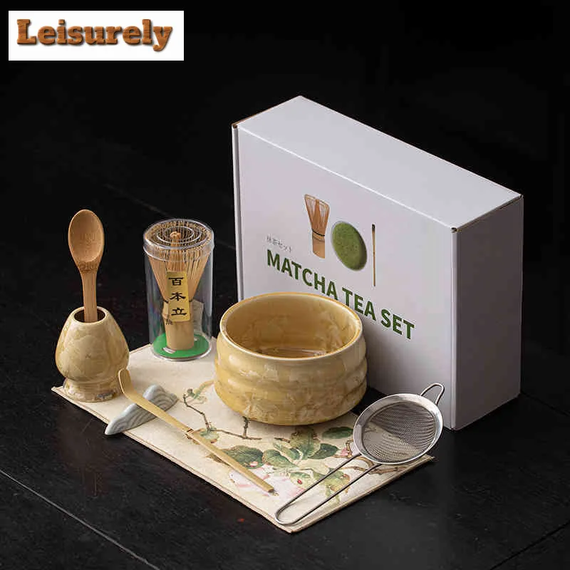 Kiln Change Crystal Glaze Ice Flower Tea Set Complete Set Japanese Matcha Set Kit Matcha Cup Matcha Tool Set Kitchen Supplies