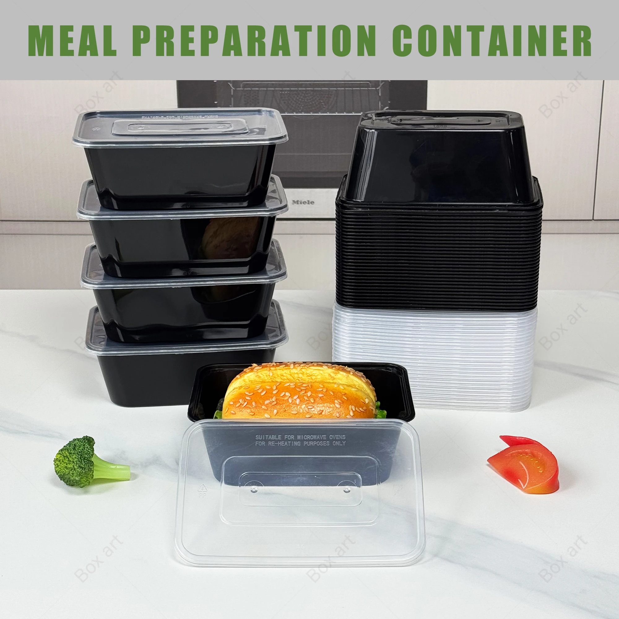 Set of 15/50 Rectangular Meal Prep Containers, 720ml, Microwave & Freezer Safe, Reusable Plastic Food Storage Boxes