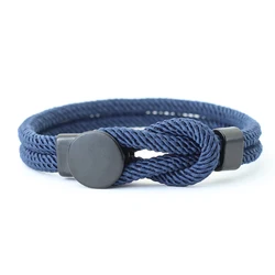 Elegant Men's Double Layer Rope Bracelet - 4mm Nylon Cord in Lucky Red - 19.5cm(7.5inch) (Navy)