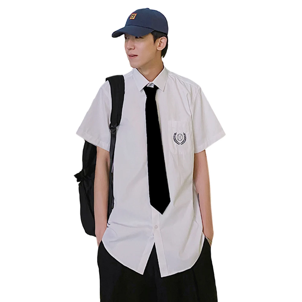 S0af99cd13b04410aaf5f5829f066b0a4G Men Short Sleeve Shirt with Tie Spring Summer Thin Summer Coat Blouse
