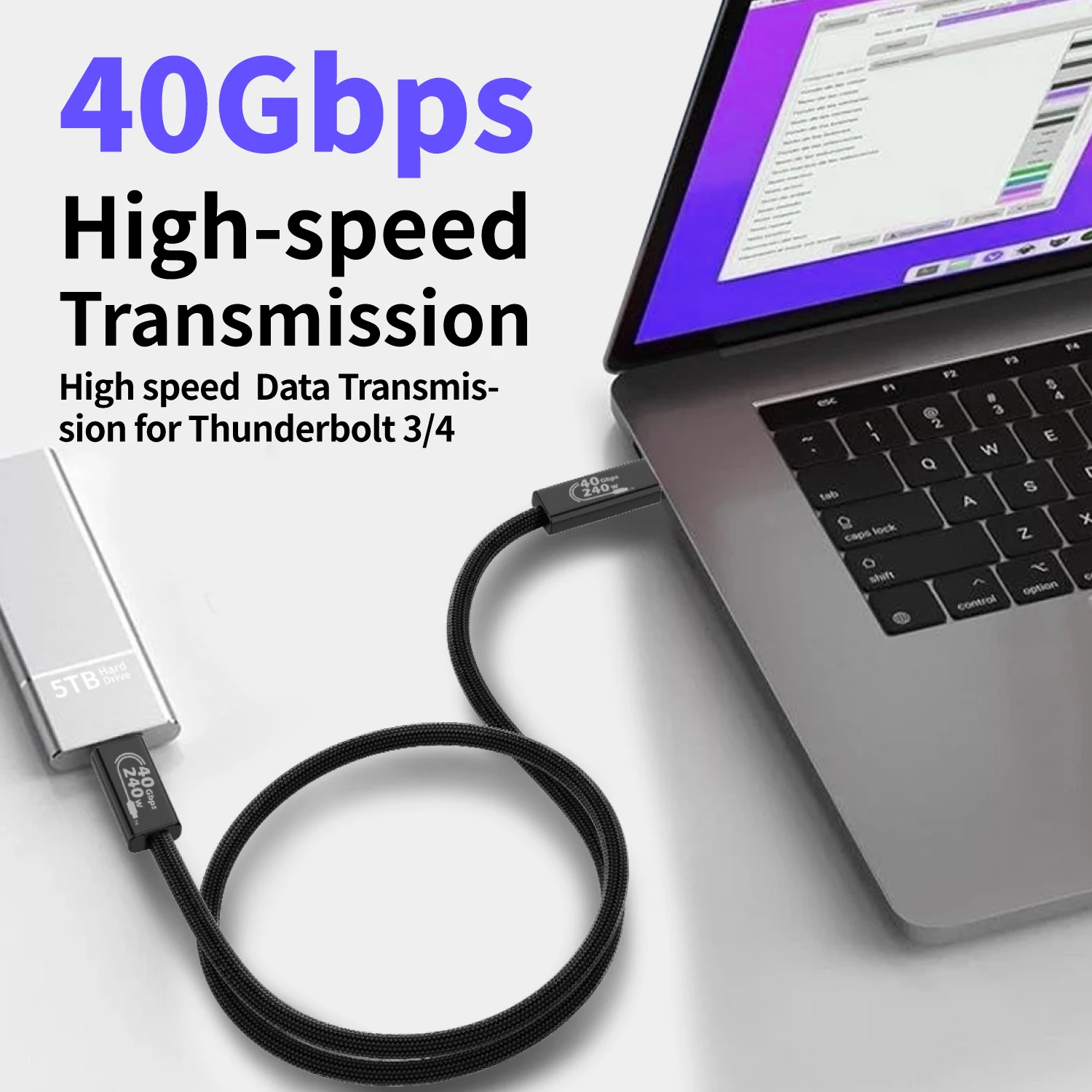 240W USB4 케이블 40Gbps 데이터 전송 8K 비디오 썬더볼트 4/3 호환 아이폰 17/16/15 맥북 아이패드 델 레노버용
