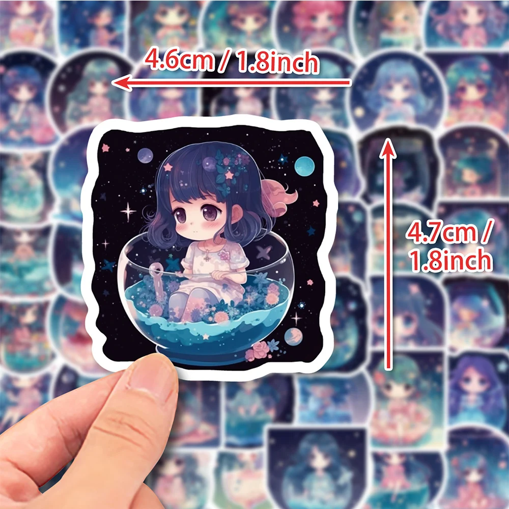 10/30/50pcs Cute INS Style Galaxy Moonlight Girl Anime Stickers Cartoon  Aesthetic Decals Laptop Notebook Phone Graffiti Sticker