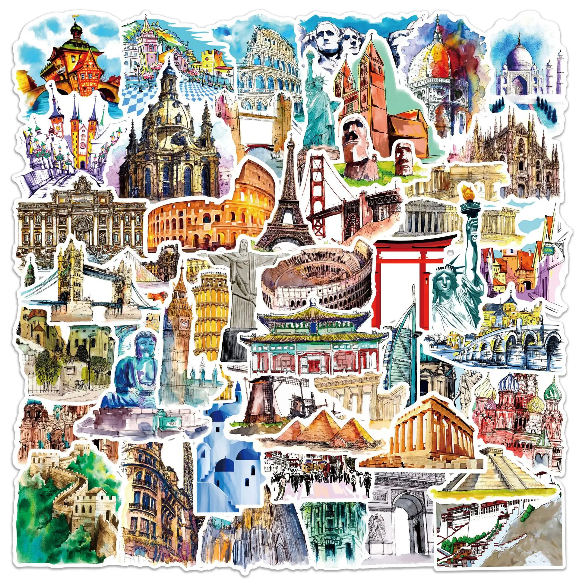 

10/30/50pcs Travel World Landmarks Cartoon Graffiti Stickers Laptop Handbooks Diary Kids Toys Suitcase Phone Desk Decal Stickers
