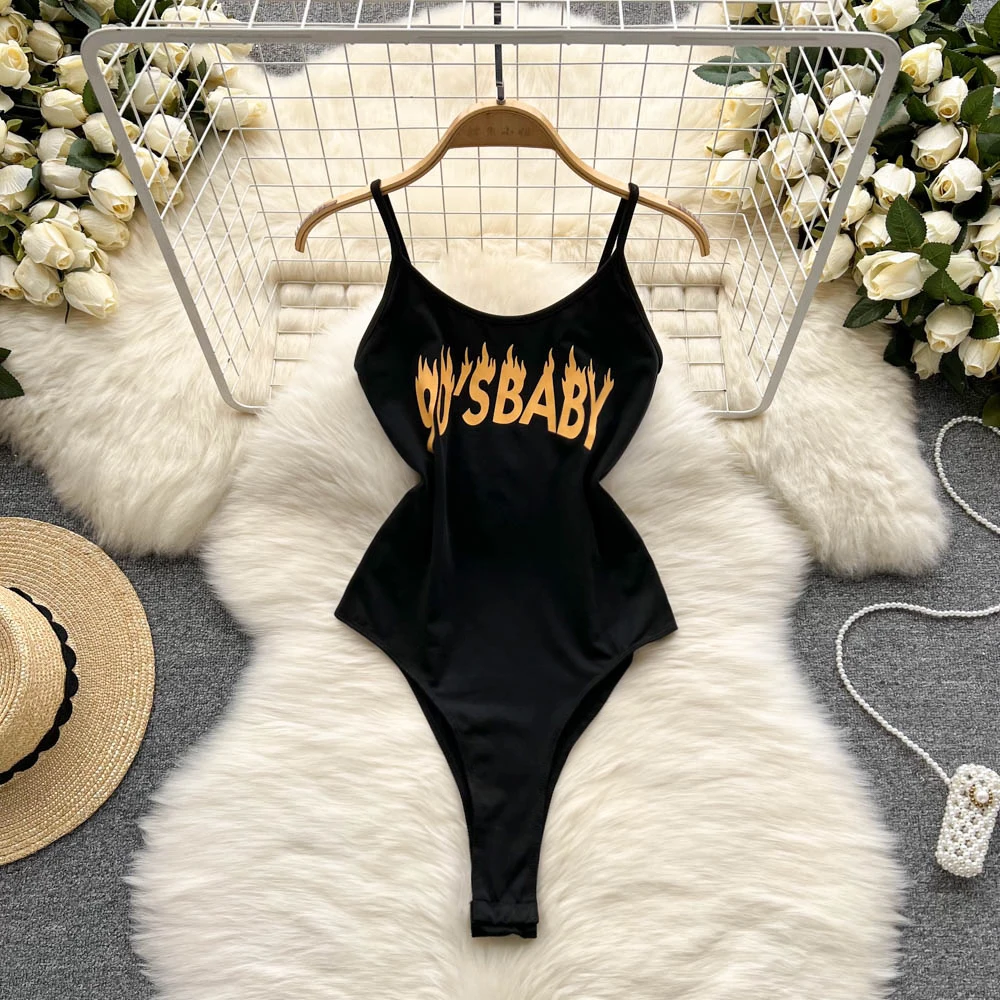 

Korean Version Fashion Print Camisole Jumpsuit Summer 2022 New Letter Printing Slim Fit Jumpsuit