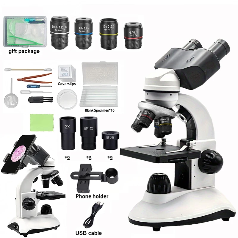 מיקרוסקופ ביולוגי אופטי מקצועי, מיקרוסקופ ארבע חורים משודרג, 40x-5000x מיקרוסקופ למבוגרים