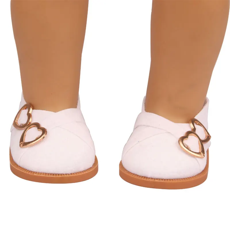 7 cm Leather Doll Shoes For American 18 Inch Doll Double Hearts Villus Shoes Boots For 43 cm Baby New Born&OG,1/3 BJD Girl Doll