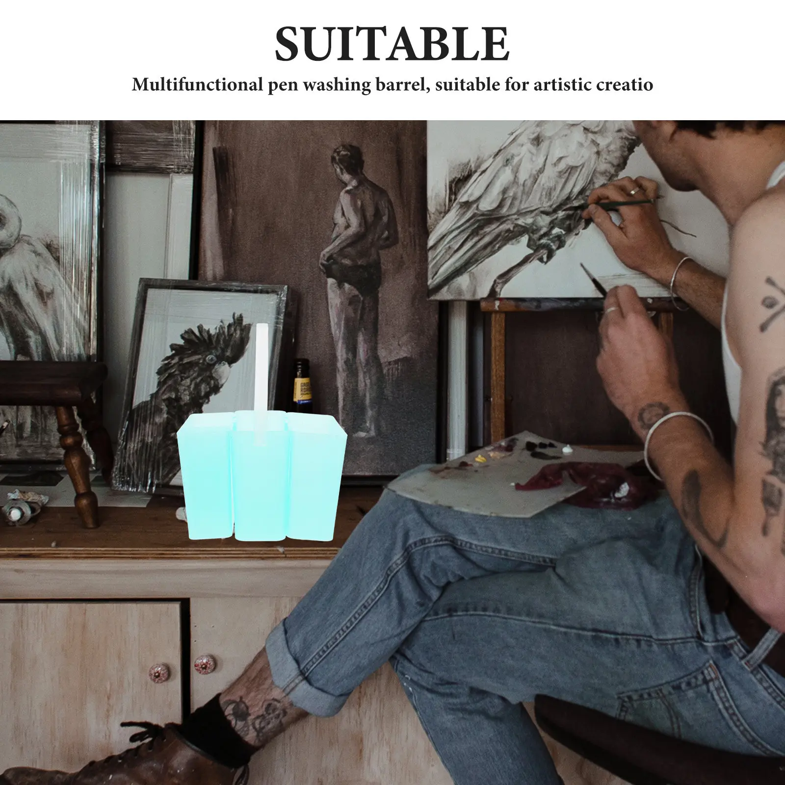 3-in-1 페인트 브러시 클리너 컵 분리형 브러시 세척 도구 휴대용 홀더 버킷 (수채화, 아크릴, 유화용)