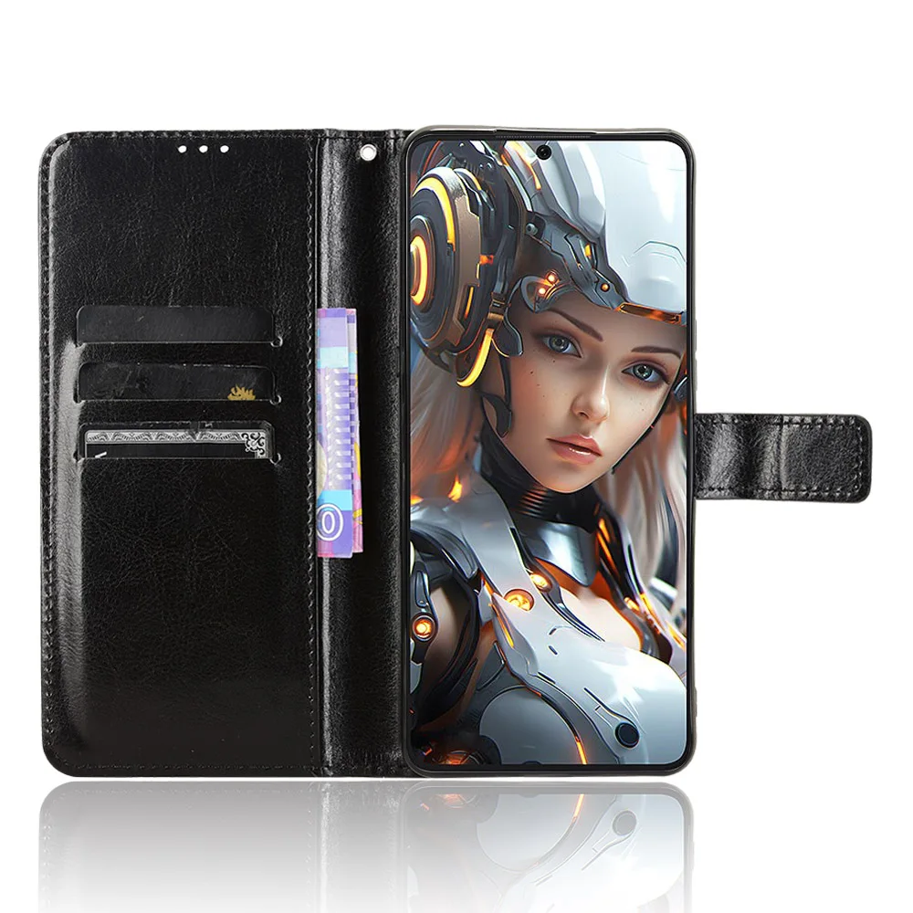 Luxury Leather Flip Wallet Case with Stand Function and Card Holder - Magnetic Cover