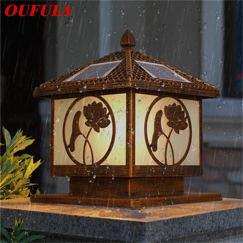 OUFULA Solar Post Lamp Outdoor Vintage Pillar Light Column Waterproof Modern LED for Home Garden Patio