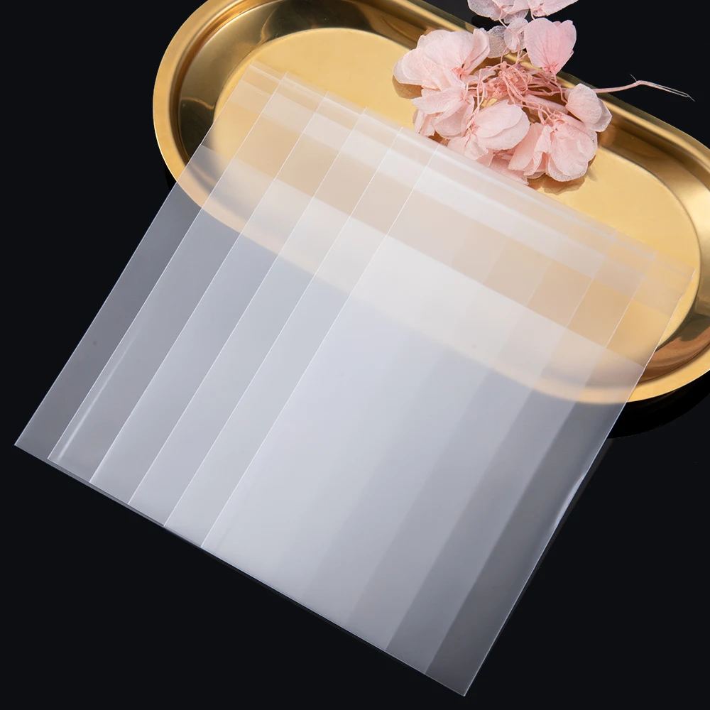 100pcs Transparent Frosted Opp Bag 5.5cm 7cm 8cm 10cm Self Adhesive Pouch for for DIY Handmade Candy Cookie Gift Packaging Bags