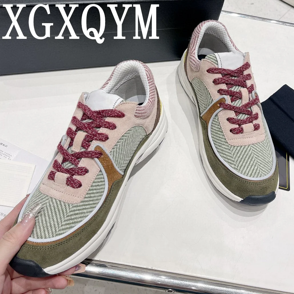 

2022 Fashion New Women Casual Shoes Running Sneakers Women Single Shoes Lace up Flat Platform Mix Color Brand Thick Sole Shoes